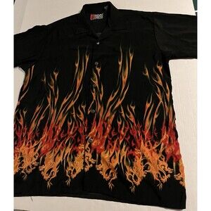 Pineapple Connection Mystic Origins Flames Fire Dragon Button Camp Shirt LARGE